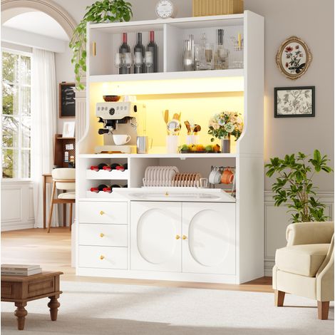 Hoher Küchenschrank 120 x 40 x 180 cm, RGB-LED, Schiebetüren aus Glas, Weiß HAVRYA (1/5)