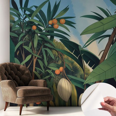 Papier peint autocollant avec imprimé pour cuisine facile à appliquer pour mur a motif Jungle tropicale 250x250 cm (1/5)