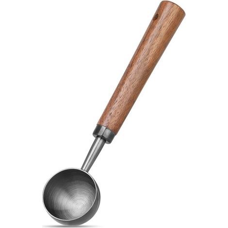 Cuchara medidora de acero inoxidable con capacidad para 10 g, cucharilla de cocina para café, té, granos de café, cuchara para helado, mango de nogal. (1/5)