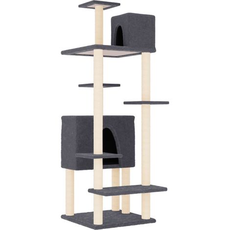 Torre para muebles de árbol para gatos, juguete para trepar, rascador, plataforma para trepar con postes rascadores de sisal oscuro, 154 cm, gris 020022673 (1/5)