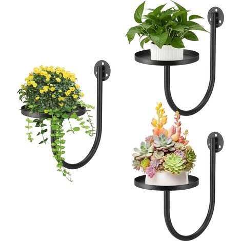 3-teiliges Wandpflanzenhalter-Set, Metall-Wandpflanzenständer, schwebendes Topfregal für Wohnzimmer, Haus, Garten, Fenster, Terrasse, Schlafzimmer, U-förmig, Schwarz (1/5)