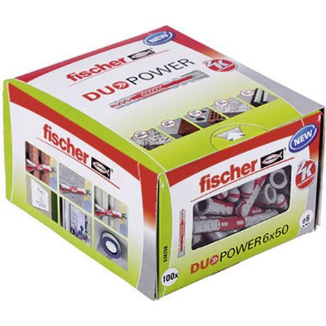 Fischer – Pêcheurs Duo Power 6 x 50 – Kit de fixation facile – Ancrage profond pour matériaux pleins – 100 pièces
