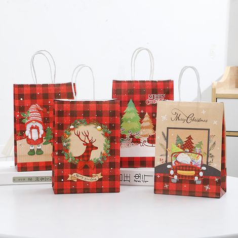 24-Piece Kraft Paper Christmas Gift Bags, Elk, Christmas Bags, Paper Gift Bags, Advent Calendar Bags, Refillable Packaging, Novelty, Annual Party, Candy, Chocolate Cookies, 21 × 15 × 8 cm (1/4)