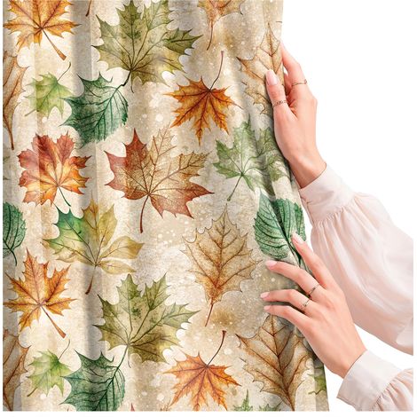 Rideaux pour salon, cuisine, chambre, ruban grenouille, rideaux prêts à poser, feuilles d'automne (1/5)