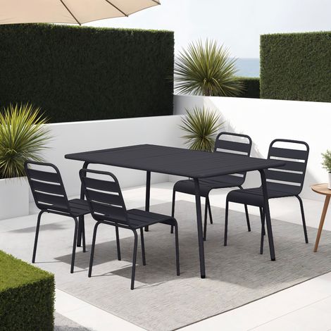 Ensemble table de jardin + 4 chaises en métal gris - BACA