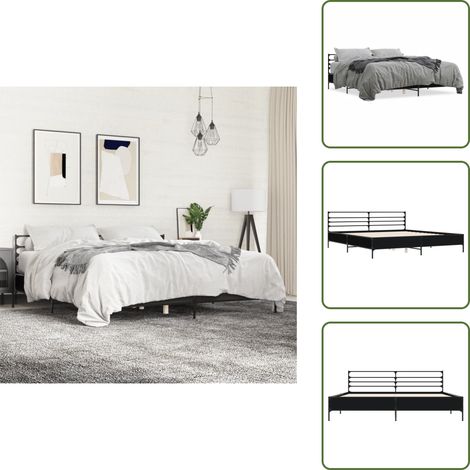 Letto con doghe in compensato - vidaXL Giroletto Nero 180x200 cm in Legno Multistrato e Metallo - Letto con supporto schiena