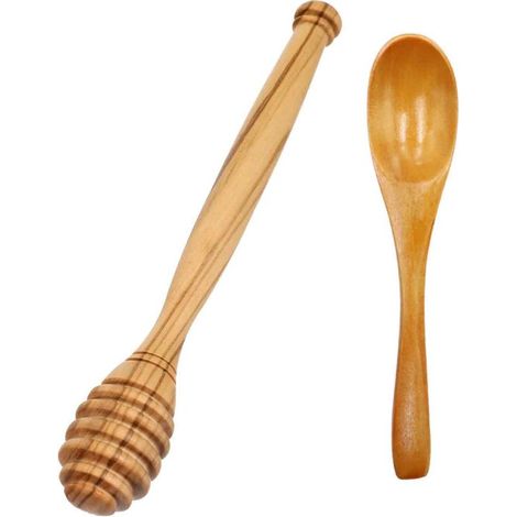 Honiglöffel aus Olivenholz – Spiraldesign für Honig und Sirup – Verlängerter Griff – 2er-Set (1/5)
