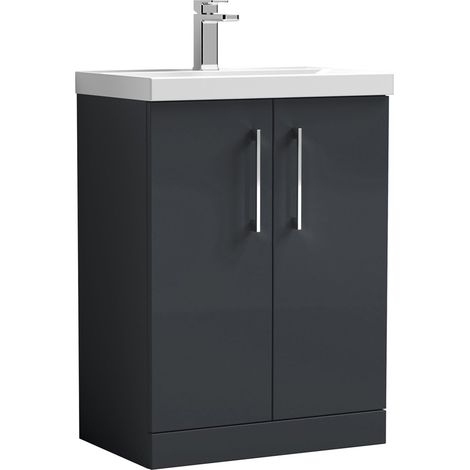 Nuie Arno Floor Standing 2-Door Vanity Unit with Basin-1 600mm Wide - Satin Anthracite (1/5)