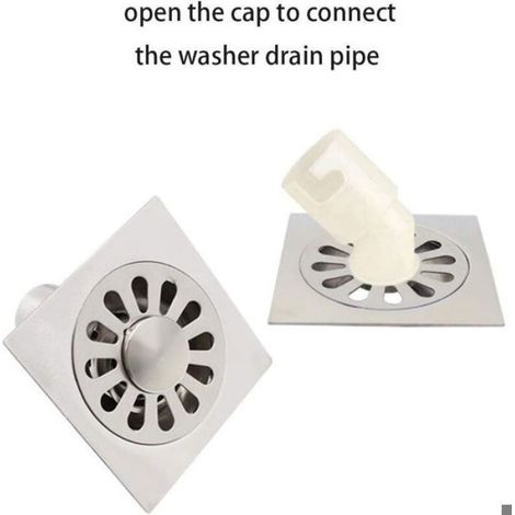 Siphon de sol rond en acier inoxydable brossé, adapté pour salle de bain, cuisine, buanderie, jardin (1/4)