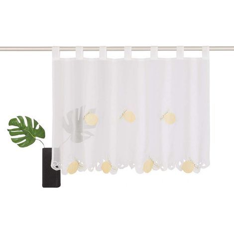 Rideau de café Moderne - Brise-Bise Courts Voile Stores Romains - Café Stores Broderie De Fruits - pour Cuisine (Largeur 90cm / Hauteur 30cm, Jaune) (1/4)