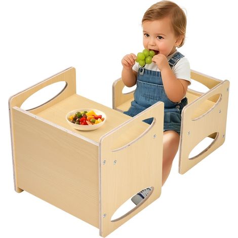 Ensemble Table et Chaises pour Diversification Alimentaire Enfants, Mobilier pour DME en Bois, Table de d'Activités pour Enfants à Hauteur Réglable, pour Dessiner Lire Manger, Tout-petits (1/5)