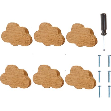 Tiradores de madera para armarios de habitación infantil - Juego de 6, Tiradores de muebles Cloud (1/4)