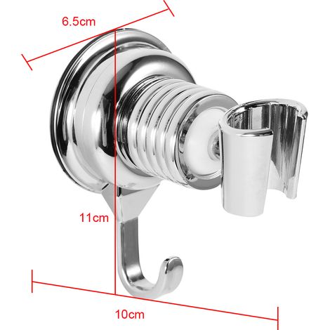 Support mural orientable 360° pour pommeau de douche, support réglable en ABS avec ventouse, fixe et robuste, salle de bain, noir. (1/5)