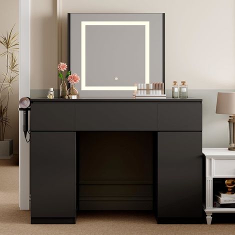 Large Dressing Table Adjustable LED Mirror Vanity Table Make up Desk and Drawers TORONTO BLACK (1/5)