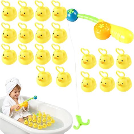 Gioco di pesca in bagno, 20 grandi anatre galleggianti + 1 canna da pesca, magnetico, giocattolo educativo per bambini, coordinazione occhio-mano - per vasche da bagno, feste in piscina, regalo per l' (1/5)