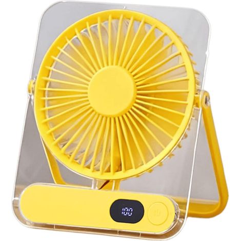 Ventilador portátil, silencioso y plegable (30 dB), USB-C, LED amarillo, se puede colgar o colocar sobre una superficie, se inclina 180°, batería de 1500 mAh para el hogar y los viajes. (1/4)