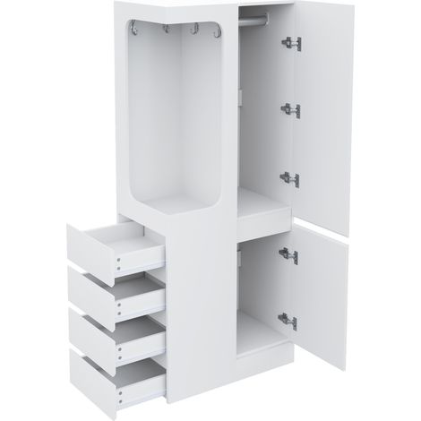 Armoire blanche 70 x 40 x 170 cm avec porte, tiroirs latéraux et espace de rangement ouvert (1/5)