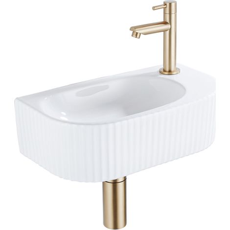 Fugaflow Efficiente Ensemble Fontaine Pietra - 40x21,5x12 cm - droite - rainurée - demi-ronde - 1 trou de robinet - céramique - robinet de fontaine en