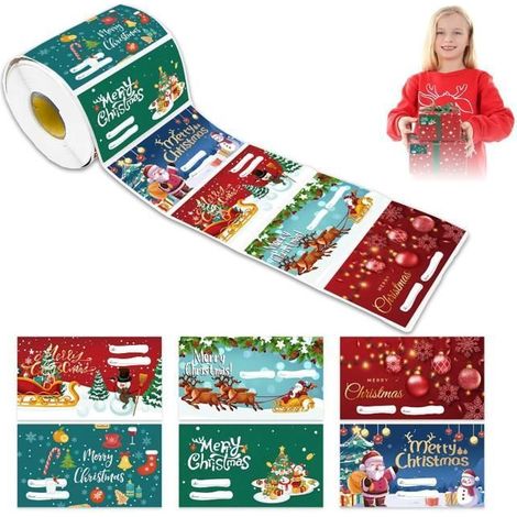 500 pièces d’étiquettes cadeau de Noël – Autocollants de fêtes autoadhésifs pour cadeaux, papier cadeau (75 mm x 4 ETIQUETTE CADEAU (1/5)