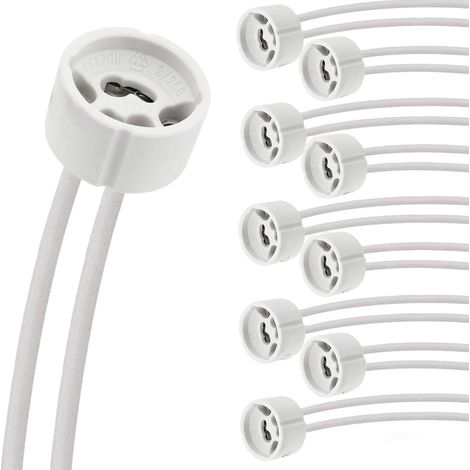 Douille GU10 pour LED et halogène, câble d'alimentation en silicone de 15 cm, 0,75 mm², GU10, socle en céramique pour LED, ampoule, halogène, résistance à la chaleur jusqu'à 600 °C, 220 (1/5)