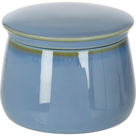 Interiors By Premier Glossy Blue Porcelain Sugar Pot With Matching Lid, Glazed Finish Sugar Jar,Tapered Rounded Sugar Canister (1/4)
