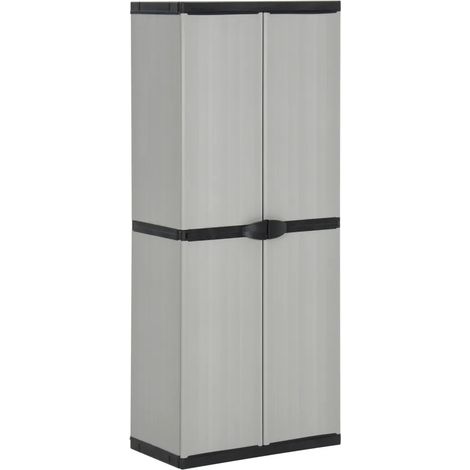 Armario de jardín con cerradura y 3 estantes 68 x 40 x 168 cm PVC gris 020047063 (1/5)