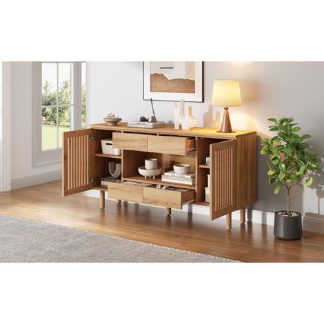 Sideboard 140x35x71 cm MDF/Holz, Natur, 4 Schubladen, platzsparend für Flur – MEUBLIV (1/5)