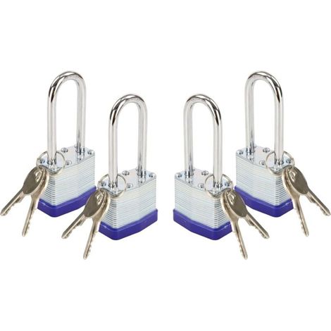 Cadenas robuste en acier laminé avec crochet à clé de 40 mm de long, adapté aux portails, abris de jardin, boîtes à outils et armoires (avec clé). (1/4)