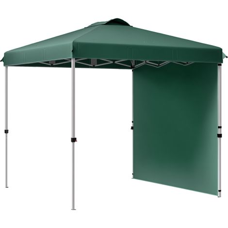 Tente de jardin pliante 2,5 x 2,5 m avec hauteur réglable, protection UV, 1 paroi latérale et sacs de sable (verte)