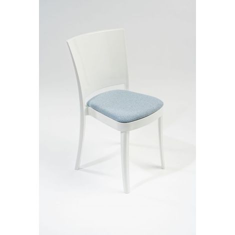 Sedia policarbonato BIANCO Lucienne - con cuscino TESSUTO TREVIRA CANVAS Colore cuscino Azzurro (1/5)