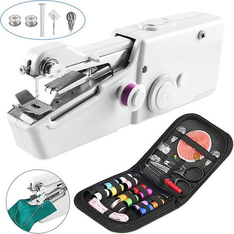 luck-88 Mini Machine à Coudre Portable, Main Couture Portative, Outil de Point Rapide Manuelle pour Vêtement, Rideau, Main Couture électrique Garment ménage (Blanc) (1/5)