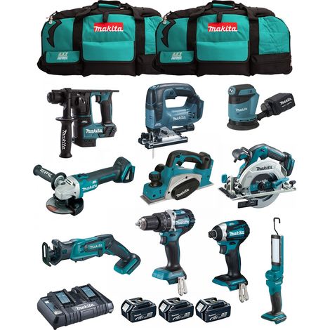 MAKITA Kit MK1004 (DHP484+ DTD154+ DHR171+ DGA504+ DJR183+ DBO180+ DJV182+ DHS680+ DML801+ DKP180+ 3x5,0Ah + DC18RD+ 2xLXT600)