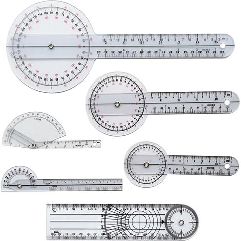 6 Stück Goniometer Physiotherapie, 360° Winkelmesser Physiotherapie PVC, Transparenter Medizinischer Gelenkmesser für Sporttherapie, Schule (1/5)