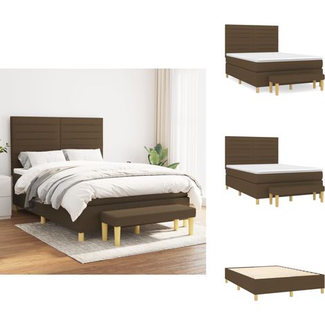 Sommier à lattes de lit avec matelas Marron foncé 140x190 cm - Lit Double - Lit Plateforme - Matelas À Ressorts Ensachés - Têtière Ajustable - Banc Rangement (1/5)