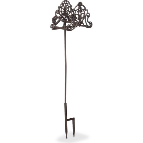 Relaxdays Support pour votre tuyau d’arrosage, non fixe, design antique, fonte de fer, piquet, HLP 100x27x16 cm, marron