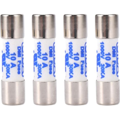 Lot de 4 multimètres, 10 fusibles cylindriques en céramique de 38 mm, 1 000 V, 10 A, blancs