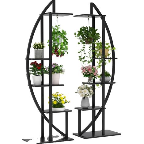 Soporte para plantas, diseño de 5 niveles, uso múltiple, negro. (1/2)