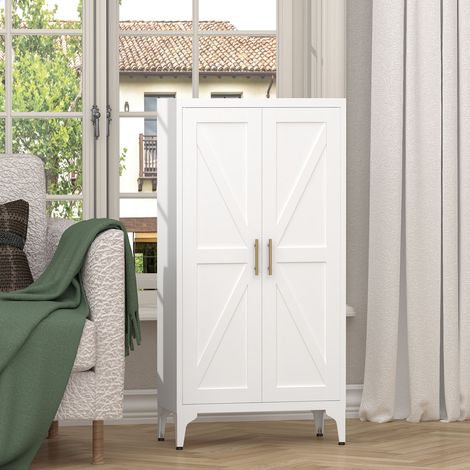 Armoire de rangement en métal réglable à 2 portes, armoire de garde-manger de cuisine avec étagères réglables, armoire de rangement tout en acier pour cuisine, salon, salle à manger et bureau, blanc (1/5)