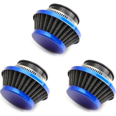 Tres filtros de aire de 42 mm para motos de motocross y quads (47/49 cc), kit de mejora de aluminio, color azul. (1/4)