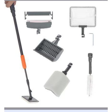 Outil de nettoyage d'aquarium Kit de nettoyage d'aquarium 6 en 1 avec filet de pêche, grattoir à algues, balai à gravier, brosse à tuyau, éponge de nettoyage (1/5)