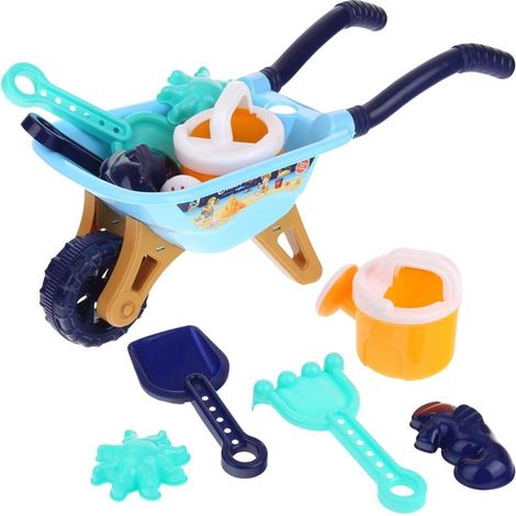 Ensemble de sable pour bac à sable pour enfants : brouette, arrosoir et moules - Bleu (1/5)