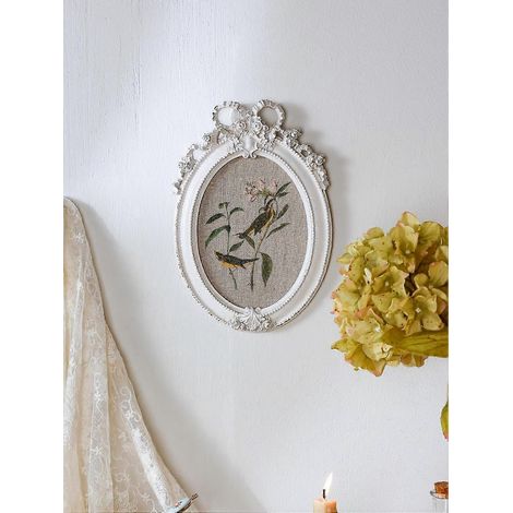 Tableau encadré résine oiseau et fleurs avec nœud toile blanche vintage 16 x 23 cm idéal pour chambre étudiant ou cuisine (1/5)