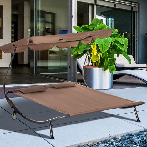 Bain de soleil double 2 places avec parasol réglable pour extérieur et jardin 200 x 175 x 134 cm Marron