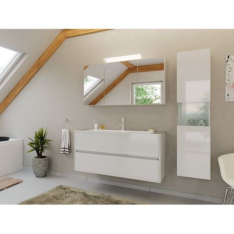 Badmöbel Set Taifun 3tlg. 120 cm mit Spiegelschrank und Hochschrank weiß Hgl (1/5)