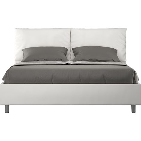 Letto matrimoniale contenitore doppia alzata imbottito 160x190 similpelle bianco Antea (1/5)