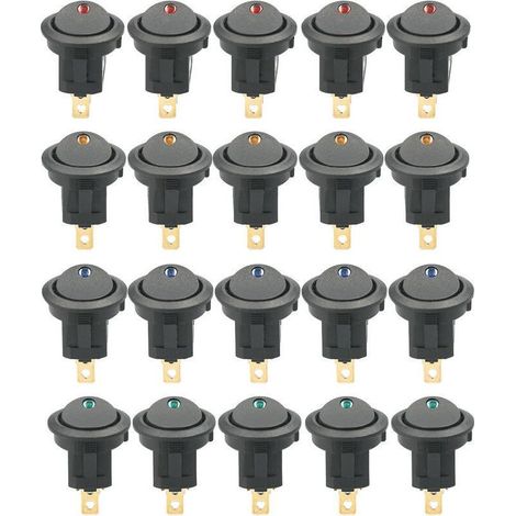 20 pièces DC 12V 20A interrupteur à bascule rond lumière LED interrupteur à bascule commande marche-arrêt interrupteur SPST pour voiture camion ATV UTV (20 pièces) (1/4)