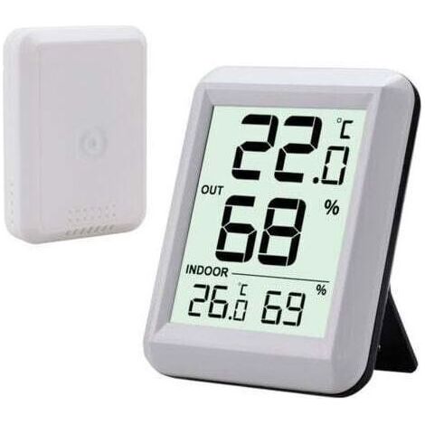 Thermomètre Intérieur et Extérieur, Thermomètre Connecté avec Capteur Extérieure sans Fil, Thermomètre Hygrometre Numérique avec Grand Ecran LCD, Commutateur ℃/℉, pour Bureau, Maison, Chambre (1/4)