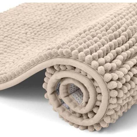 Tapis de bain en chenille - Antidérapant - Doux et absorbant - Lavable - 40 x 60 cm - Beige (1/4)