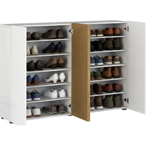 Zapatero Palasio, Mueble para 40 Pares, 10 Estantes Made in Italy, 4 Puertas, 160x34x115h cm Blanco Brillante