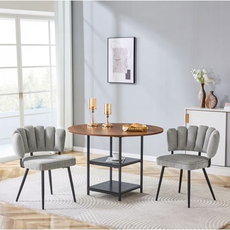 Ensemble table ronde 107 cm effet noyer avec double étagère, gris (1/5)